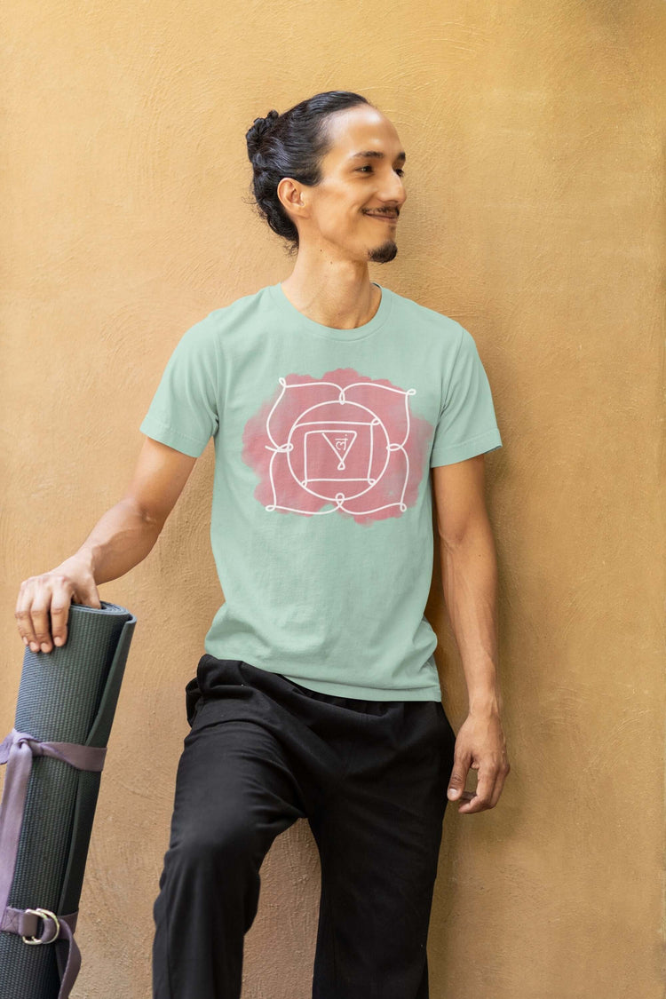 "Chakra T-shirt designed for yoga enthusiasts and meditation lovers, featuring vibrant chakra symbols. Made from sustainable materials, this eco-friendly shirt offers a comfortable fit and promotes positive energy for spiritual connection."