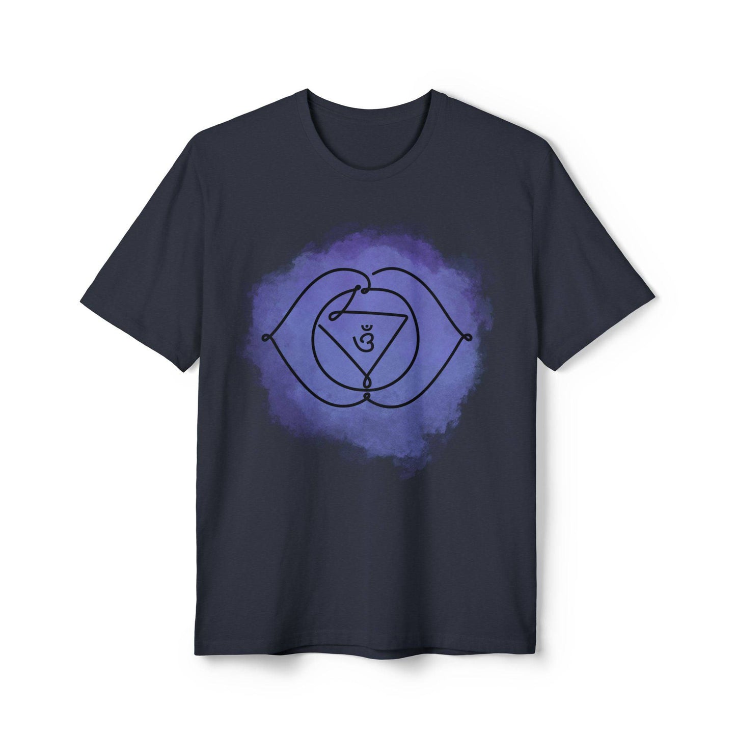 Model wearing the Ajna Chakra T-Shirt ECO-friendly Unisex during yoga, aligning mind and body with the spiritual energy of the Third Eye chakra.