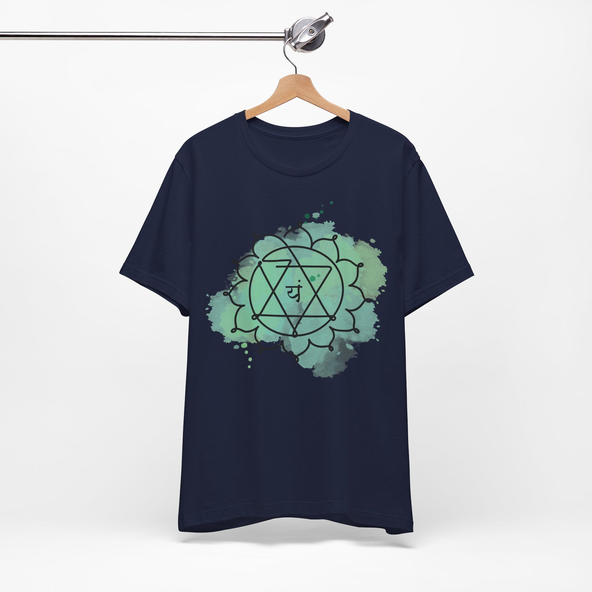  Inkasis Anahata Chakra t-shirt designed for European customers, representing emotional healing, kindness, and inner harmony.
