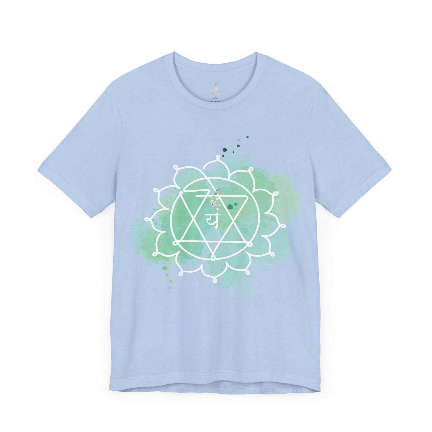  Baby blue Anahata Chakra t-shirt symbolizing heart-centered love and emotional healing.