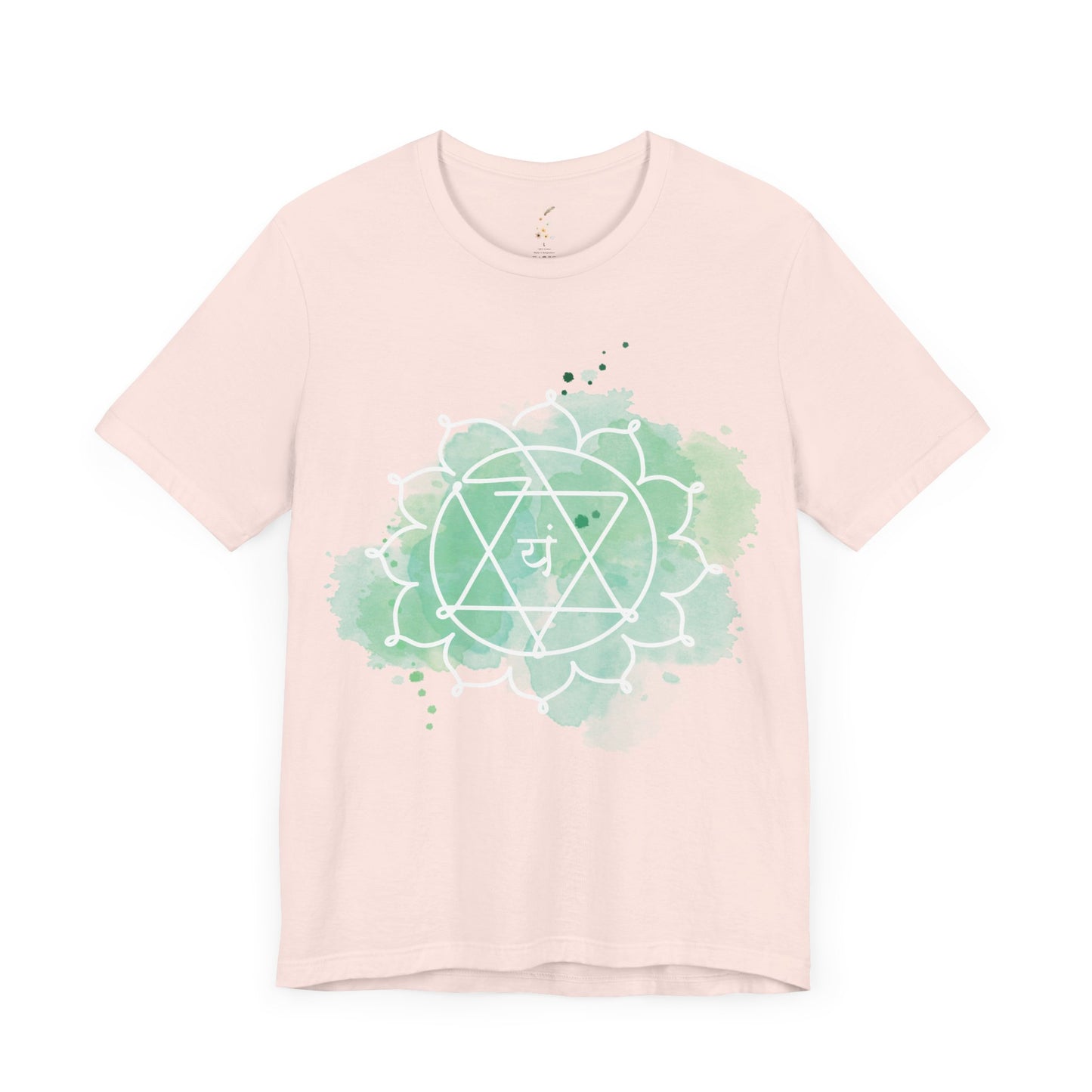 Unisex soft pink t-shirt with the Anahata Chakra design for heart-centered energy.