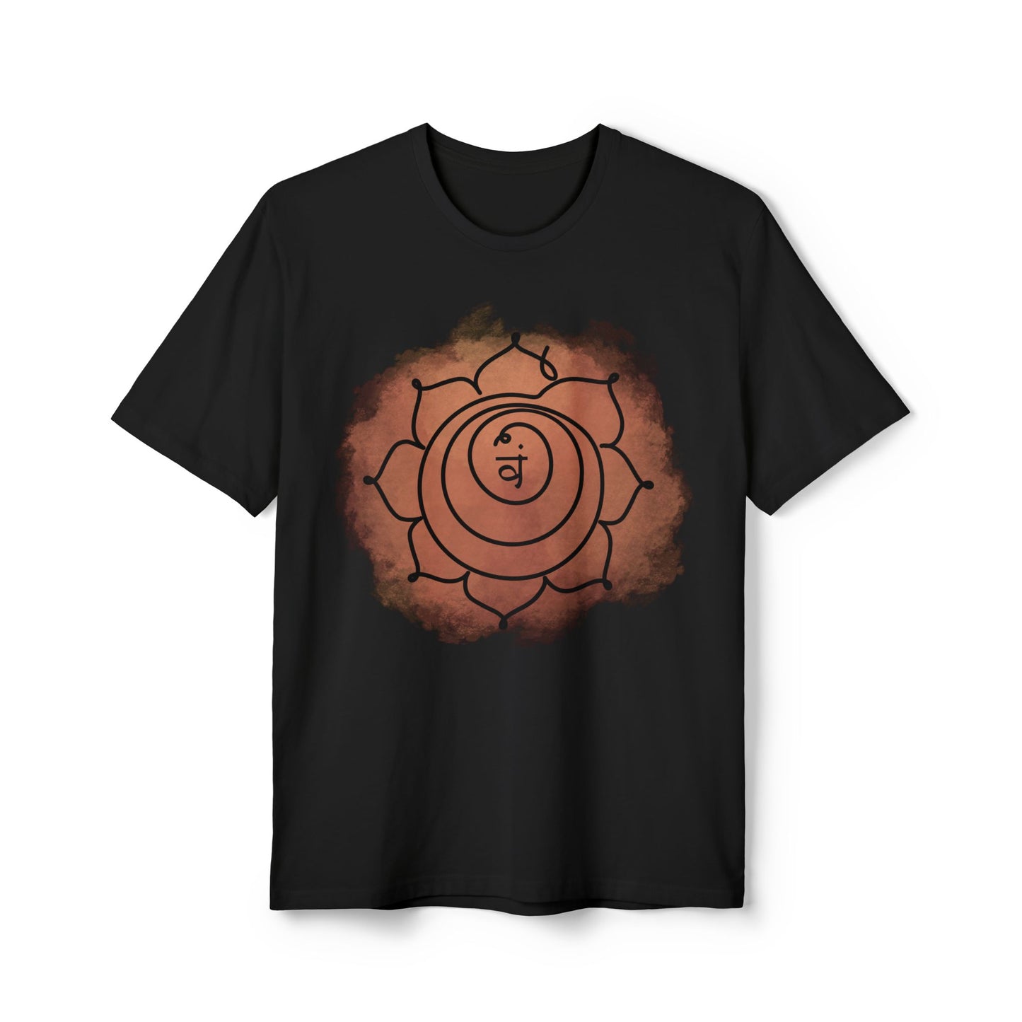 Recycled fabric Svadhisthana Chakra t-shirt in black and white, designed for spiritual balance.