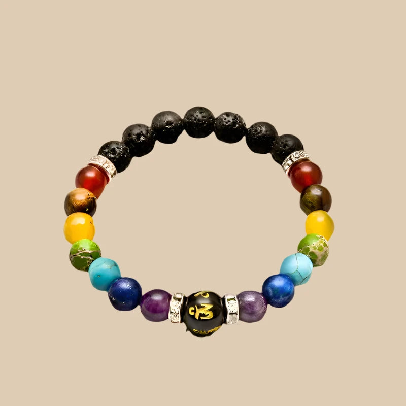 Chakra bracelet featuring vibrant natural stones, ideal for promoting healing and energy balance.