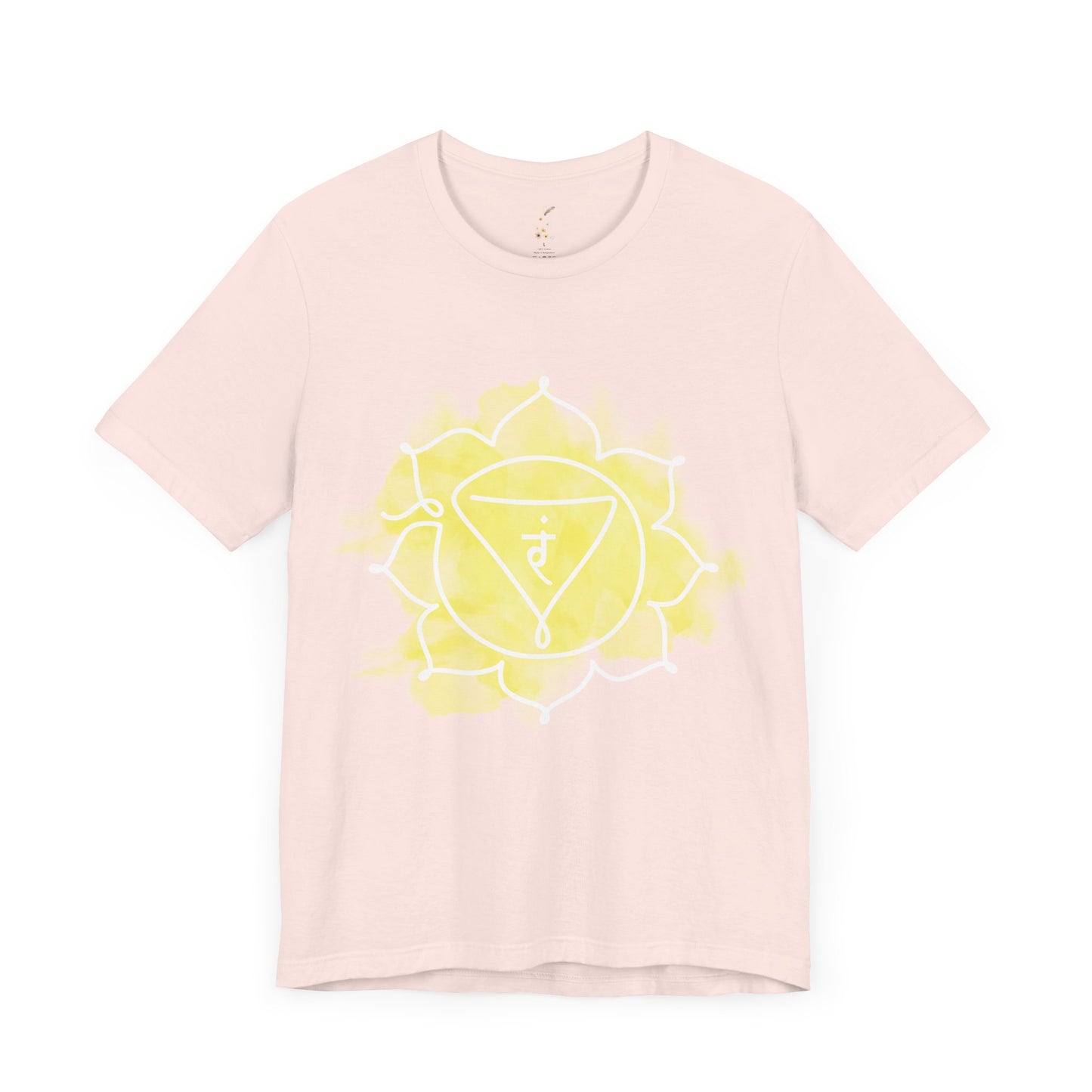 Soft pink t-shirt with the Manipura Chakra design for energy and strength.