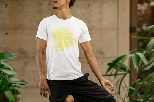 Unisex white Manipura Chakra t-shirt featuring the solar plexus design.