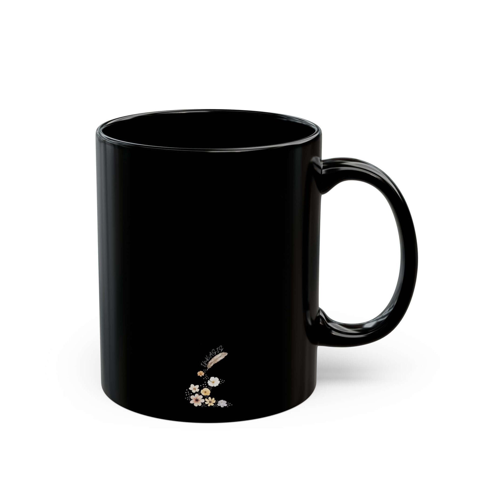 Side View of an 11oz Black Ceramic Chakra Mug – Dishwasher and Microwave Safe