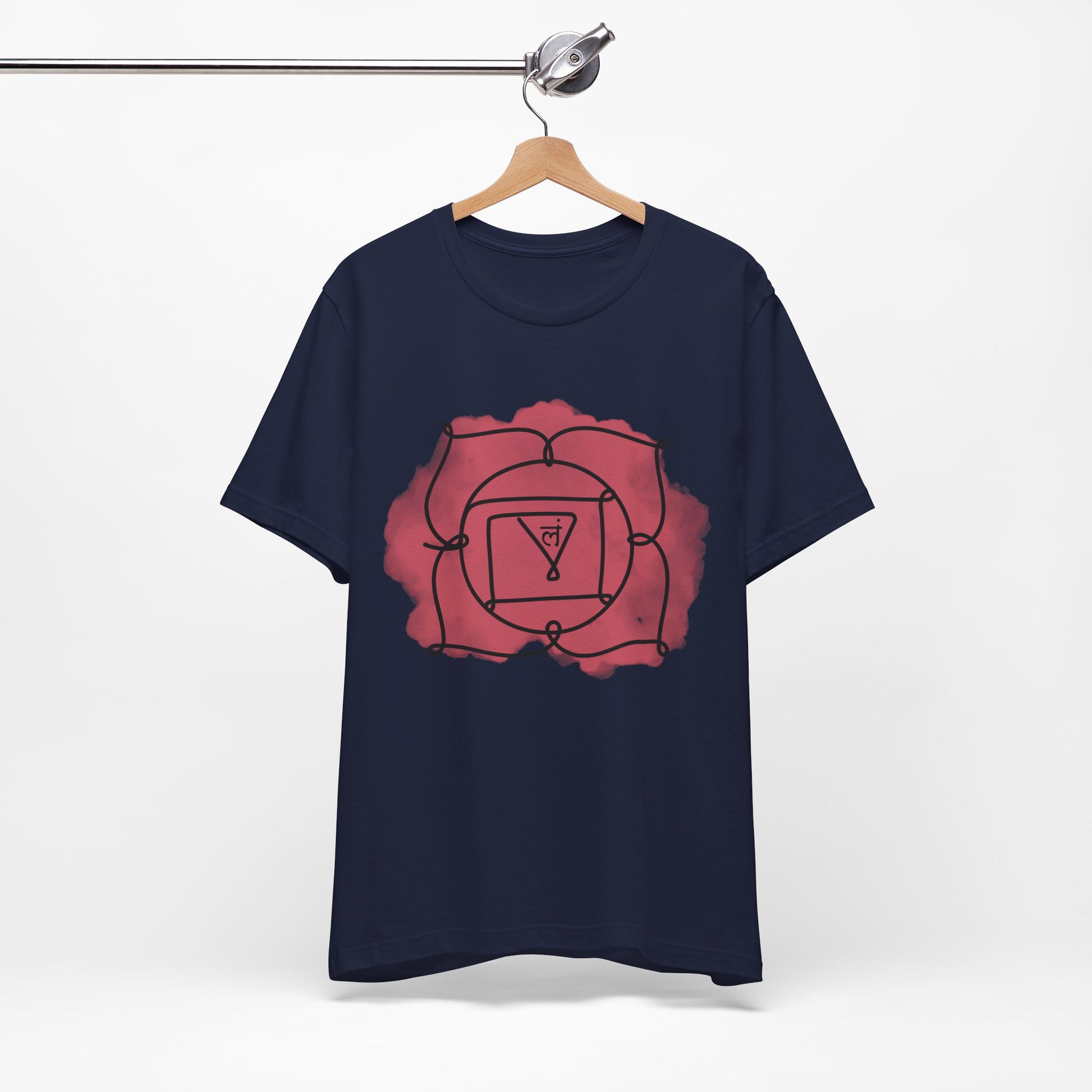 Inkasis Muladhara Chakra t-shirt designed for European customers, symbolizing balance, security, and foundation.