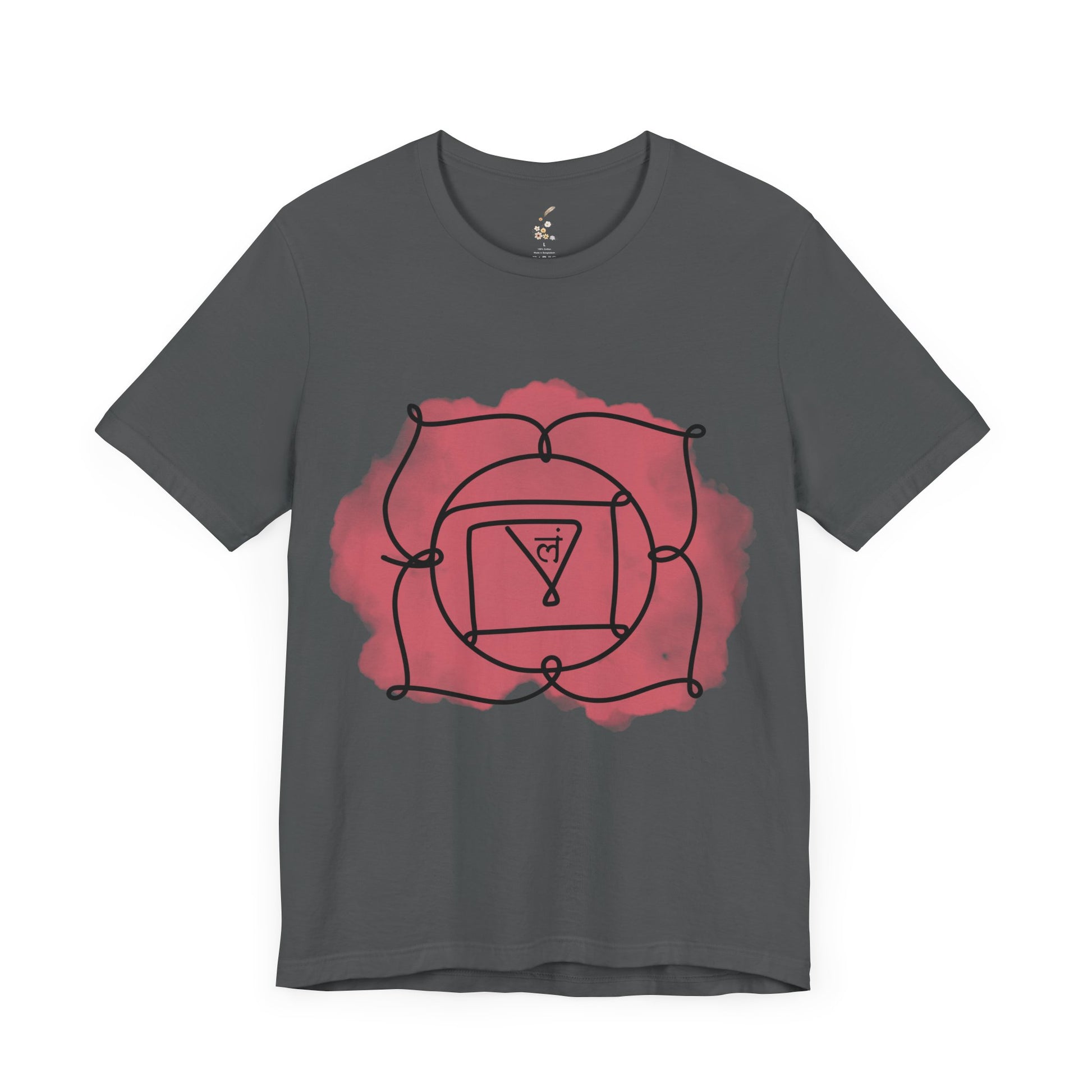  Asphalt gray Muladhara Chakra t-shirt symbolizing stability and security.