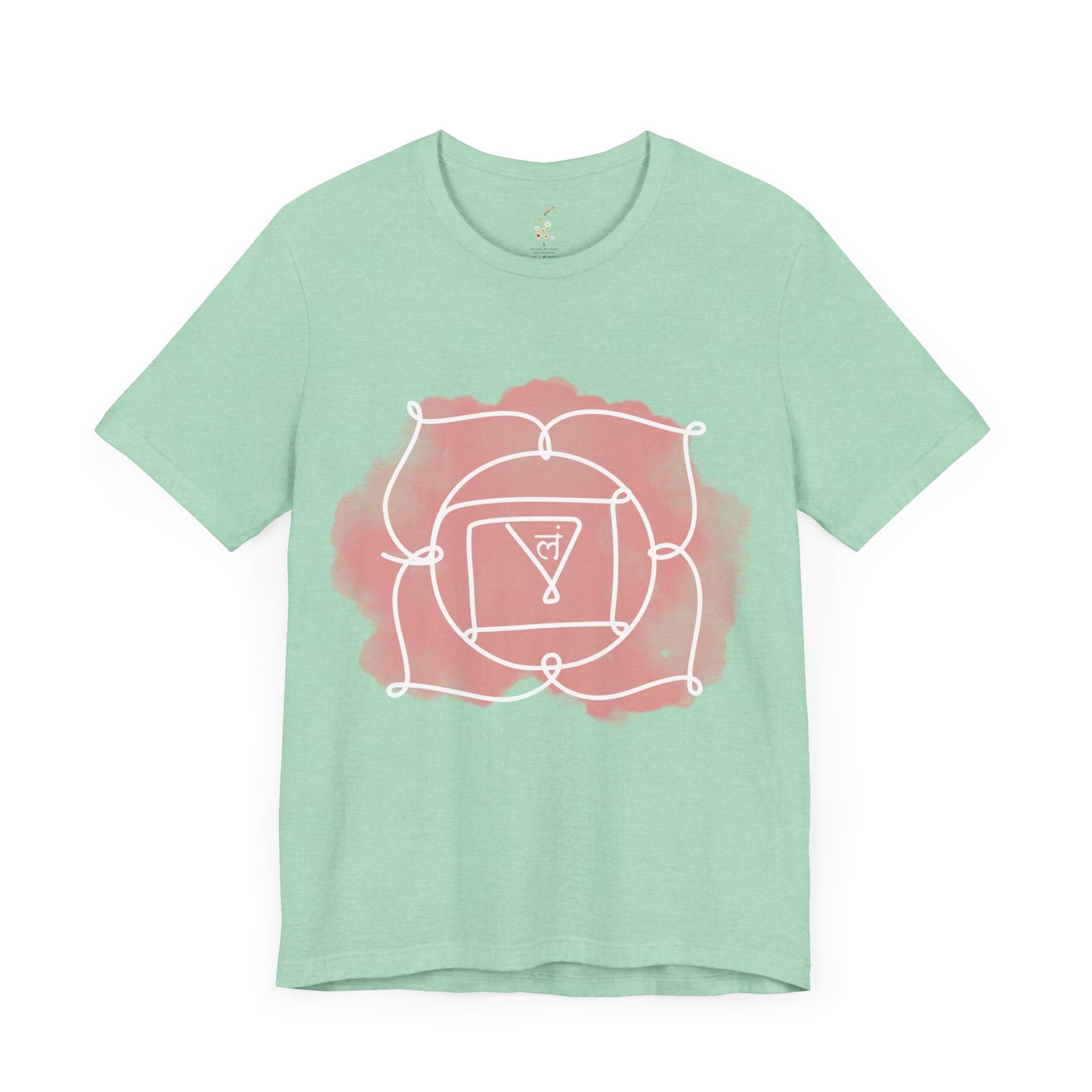 Heather mint Muladhara Chakra t-shirt for rootedness and strength.