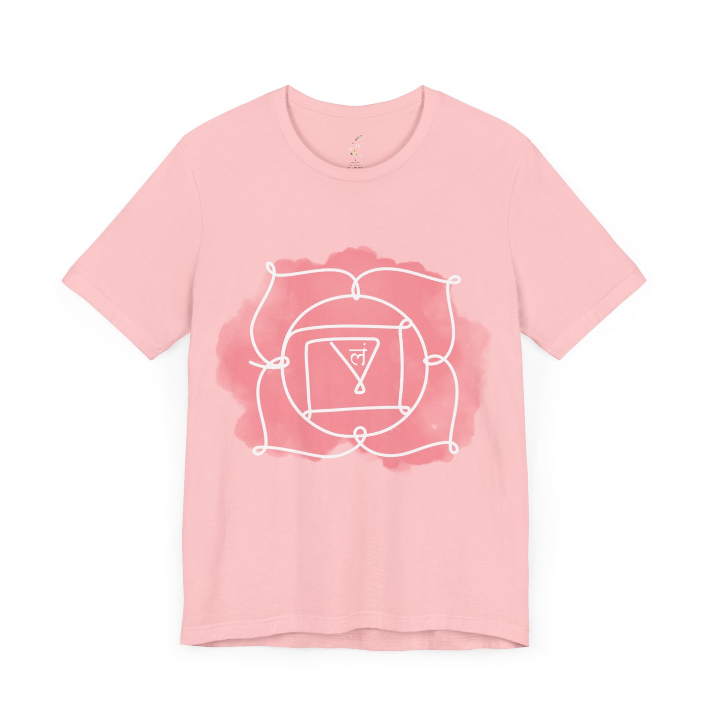 Light pink Muladhara Chakra t-shirt symbolizing security and grounding.