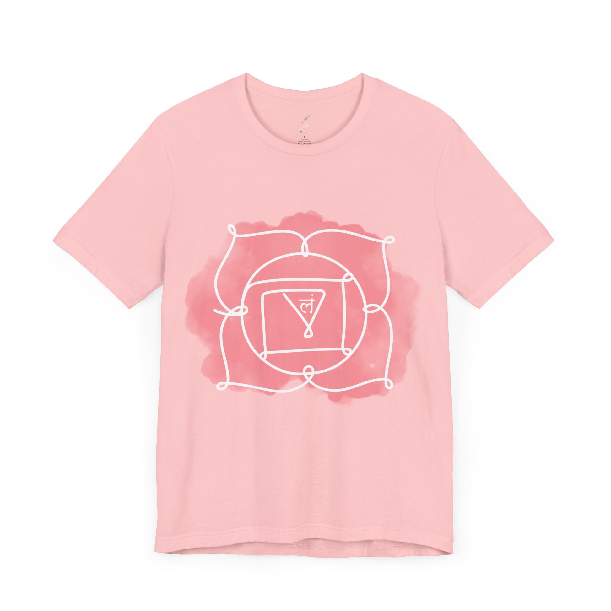 Light pink Muladhara Chakra t-shirt symbolizing security and grounding.