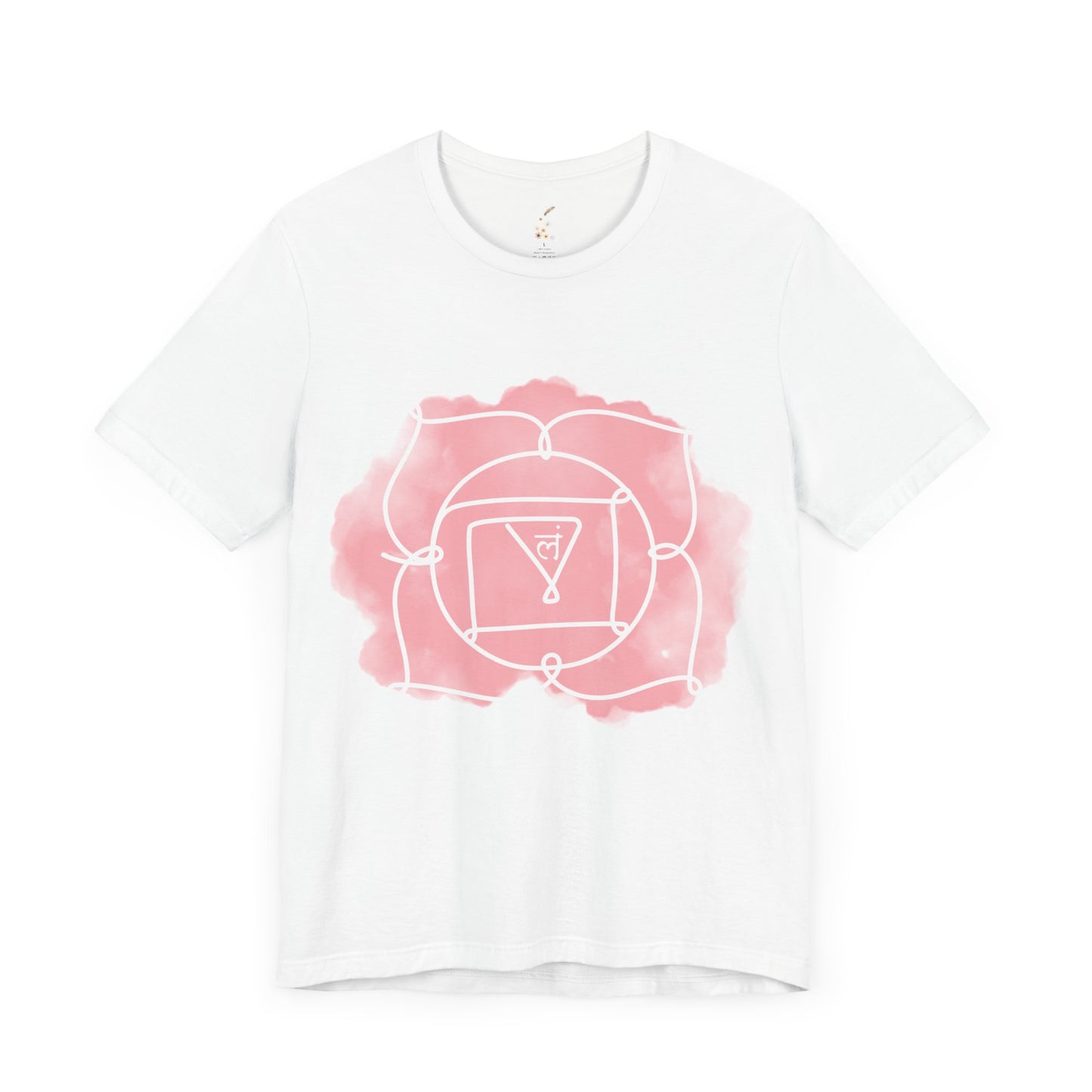  White Muladhara Chakra t-shirt representing grounding and stability.