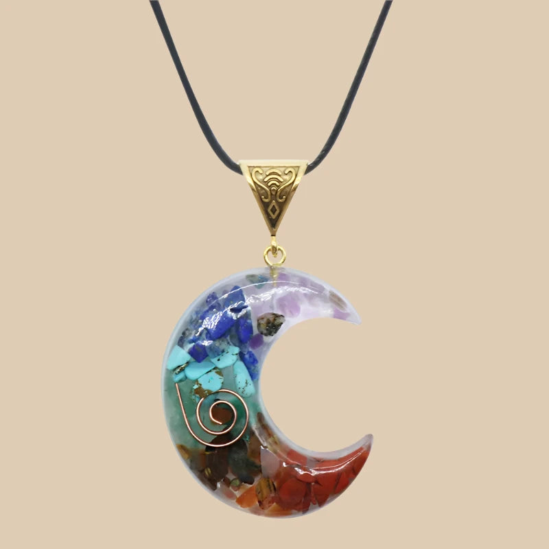 7 Chakra necklace showcasing unique textures and colors of each healing stone 