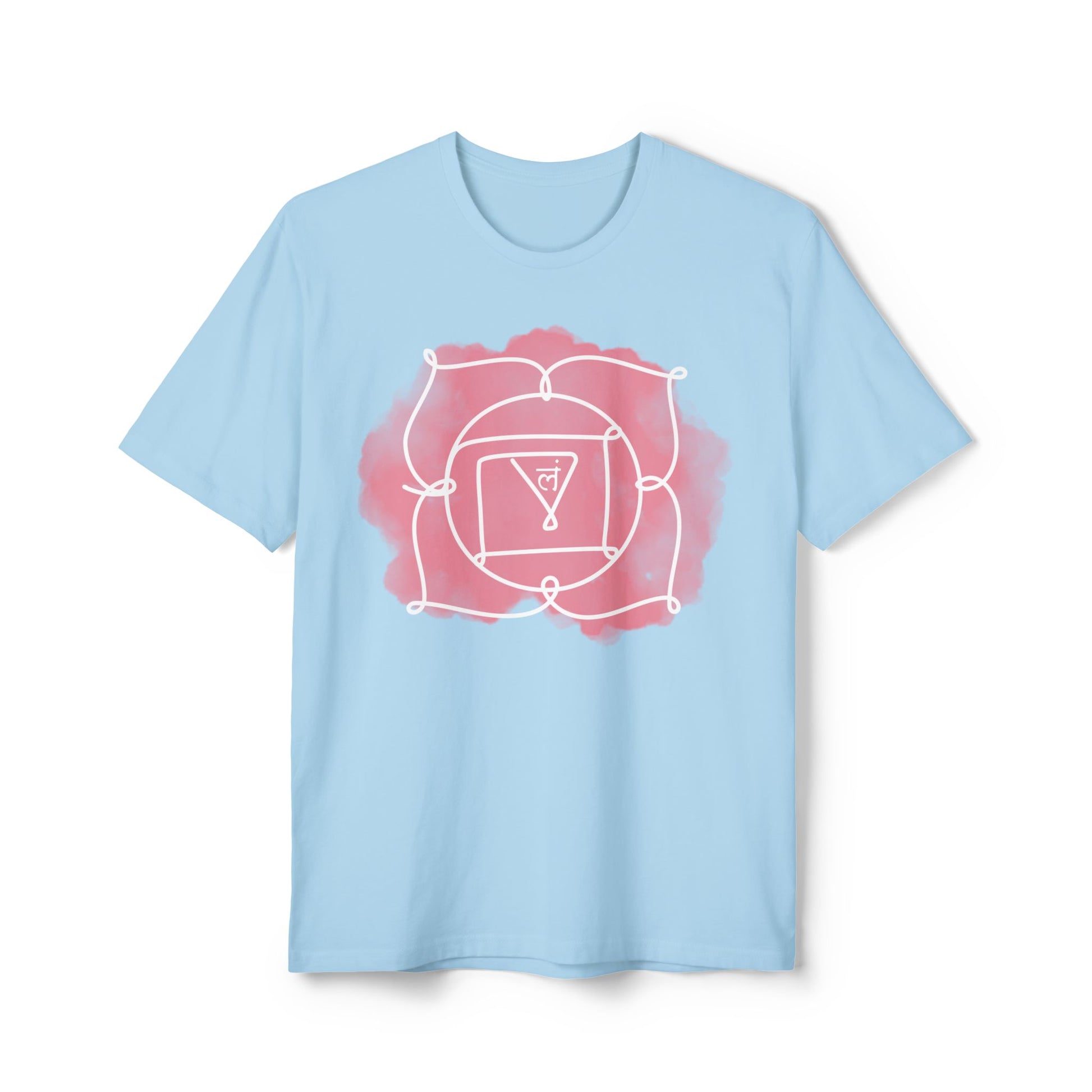 Muladhara Chakra t-shirt promoting grounding and energy balance. Ideal for spiritual practice and yoga.