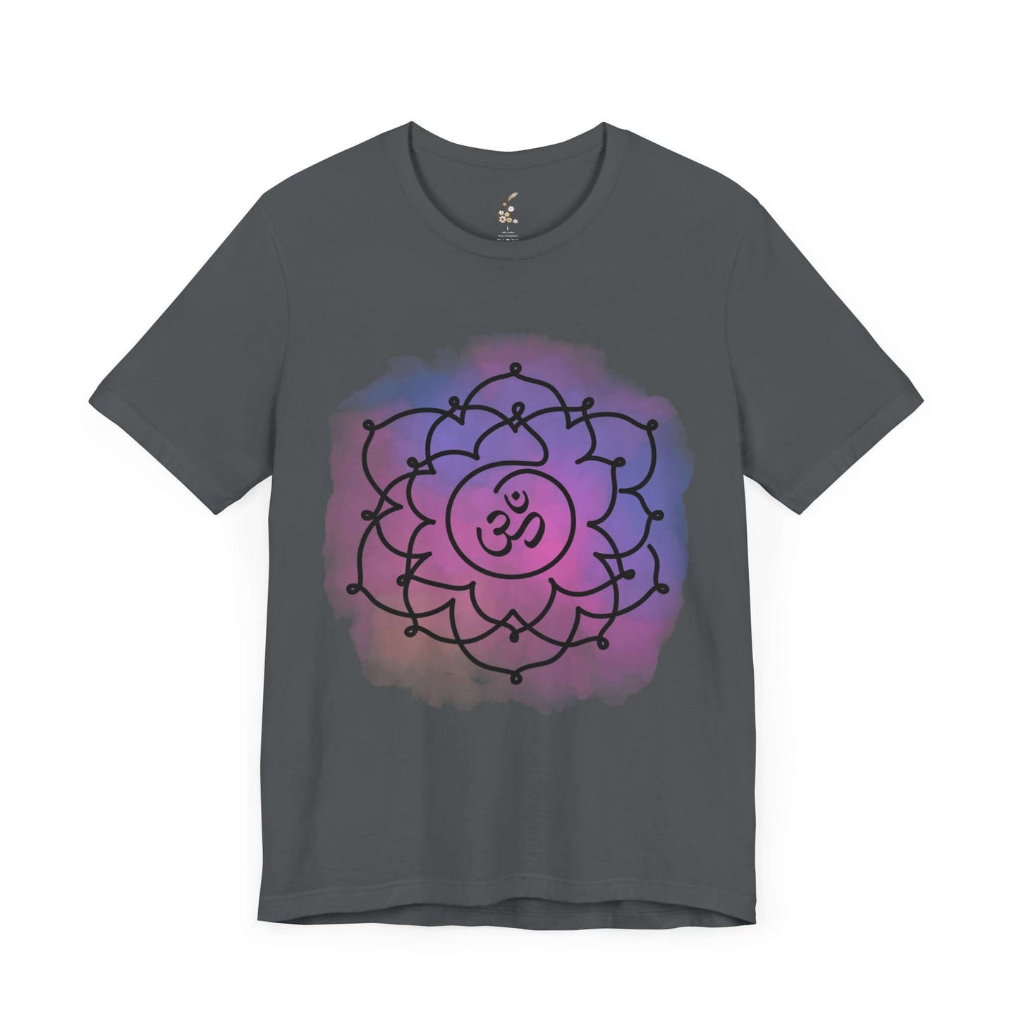 Asphalt gray Sahasrara Chakra t-shirt by Inkasis representing unity and divine consciousness, tailored for European buyers.