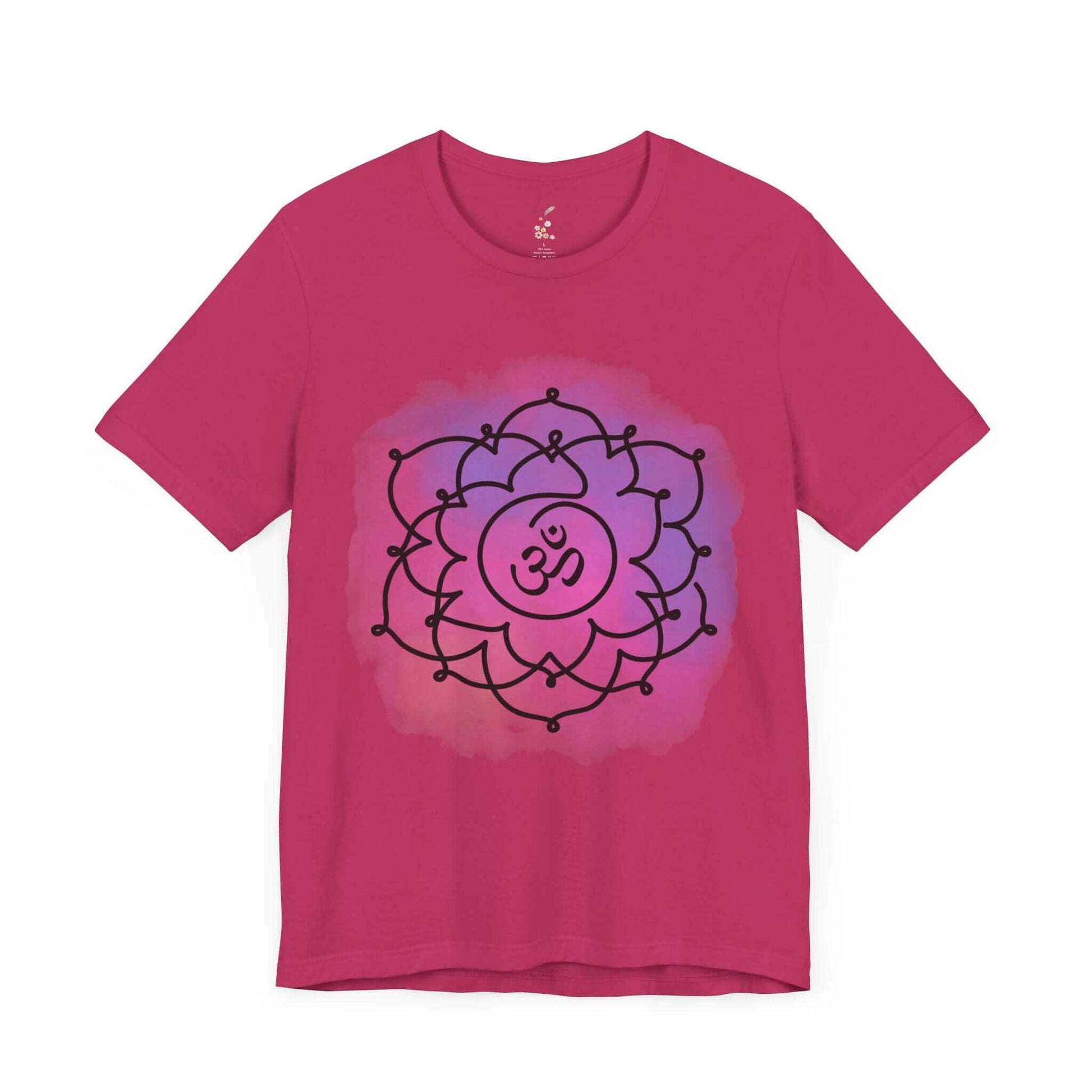 Vibrant berry-colored Sahasrara Chakra t-shirt by Inkasis symbolizing unity and spiritual awakening, ideal for Europe.