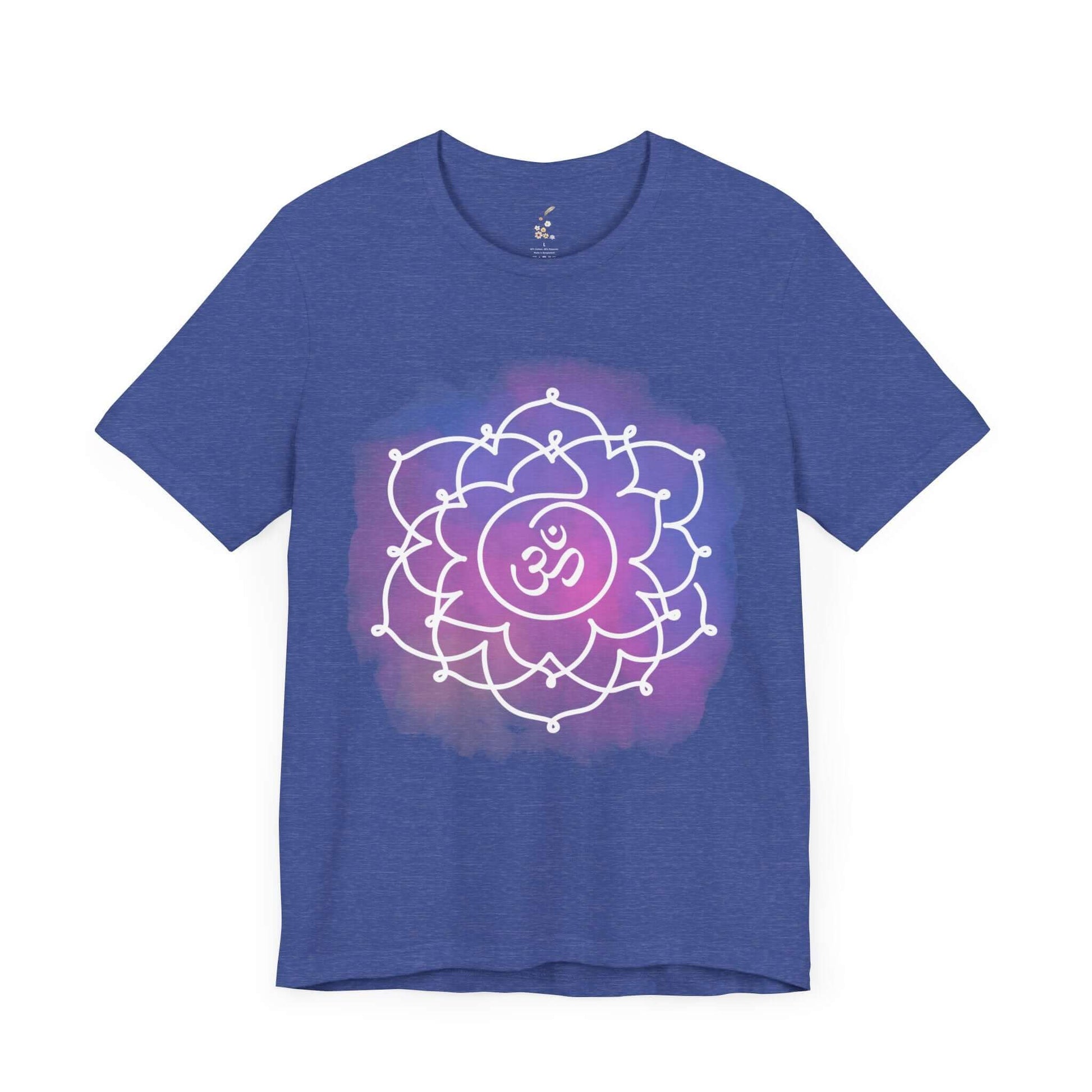 King blue Sahasrara Chakra t-shirt by Inkasis symbolizing spiritual enlightenment and higher consciousness, designed for European markets.