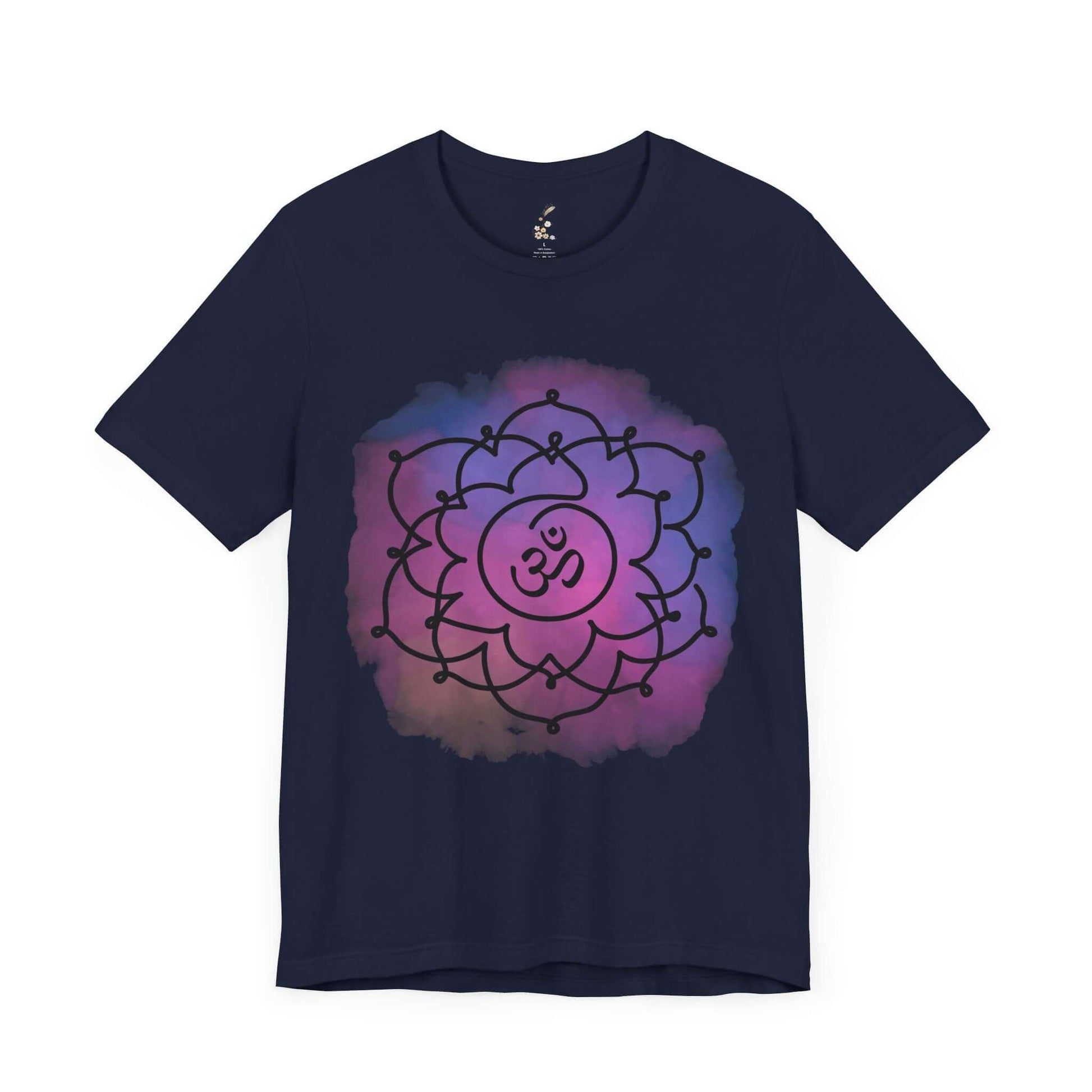 Navy blue Sahasrara Chakra t-shirt by Inkasis designed for spiritual connection and enlightenment, ready for European customers.