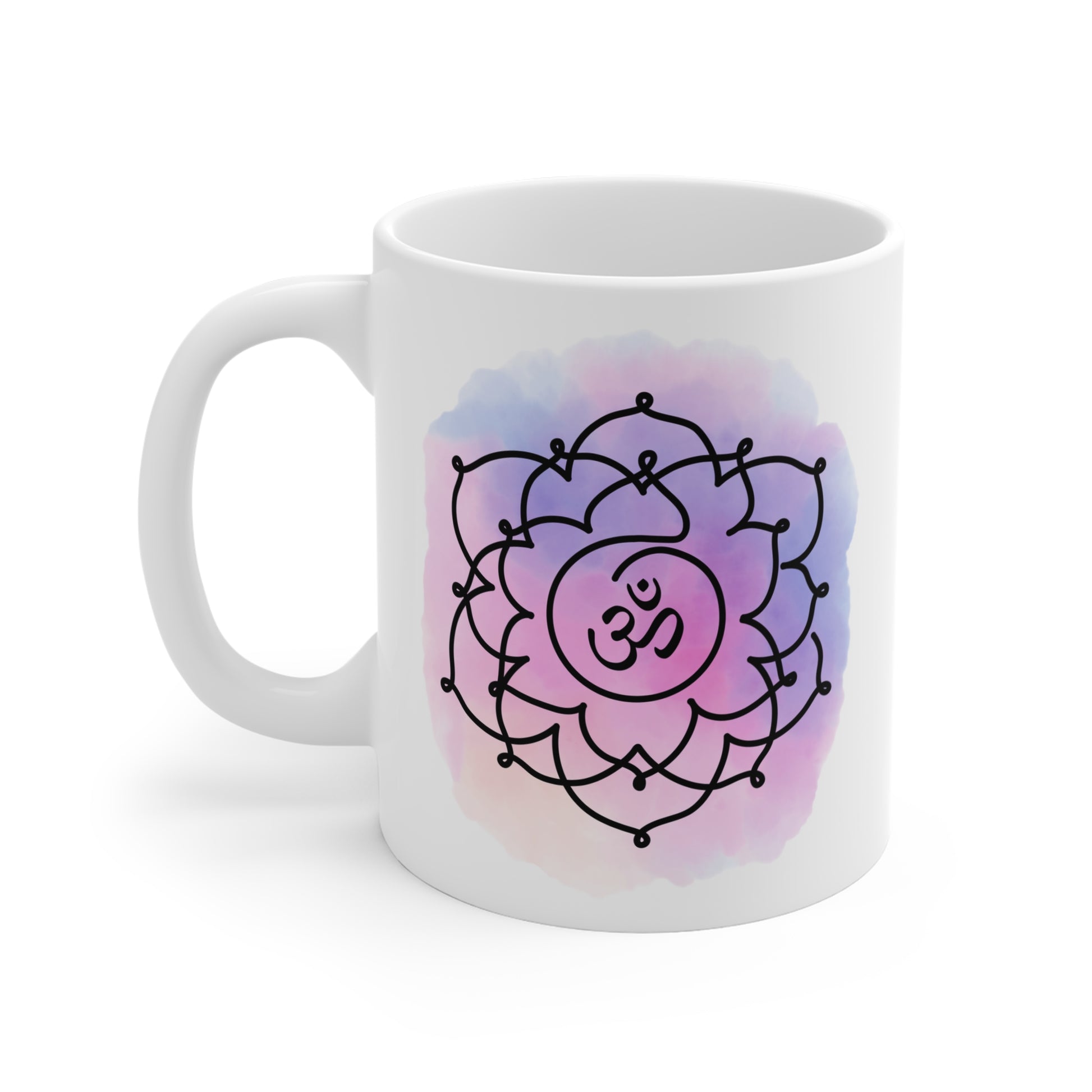 Front view of the Sahasrara  Chakra Mug, 11oz white ceramic, perfect for coffee, tea, and mindfulness.