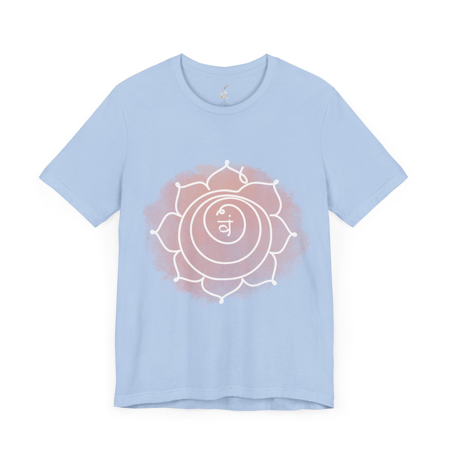  Baby blue Svadhisthana Chakra t-shirt symbolizing creativity, emotions, and sensuality.