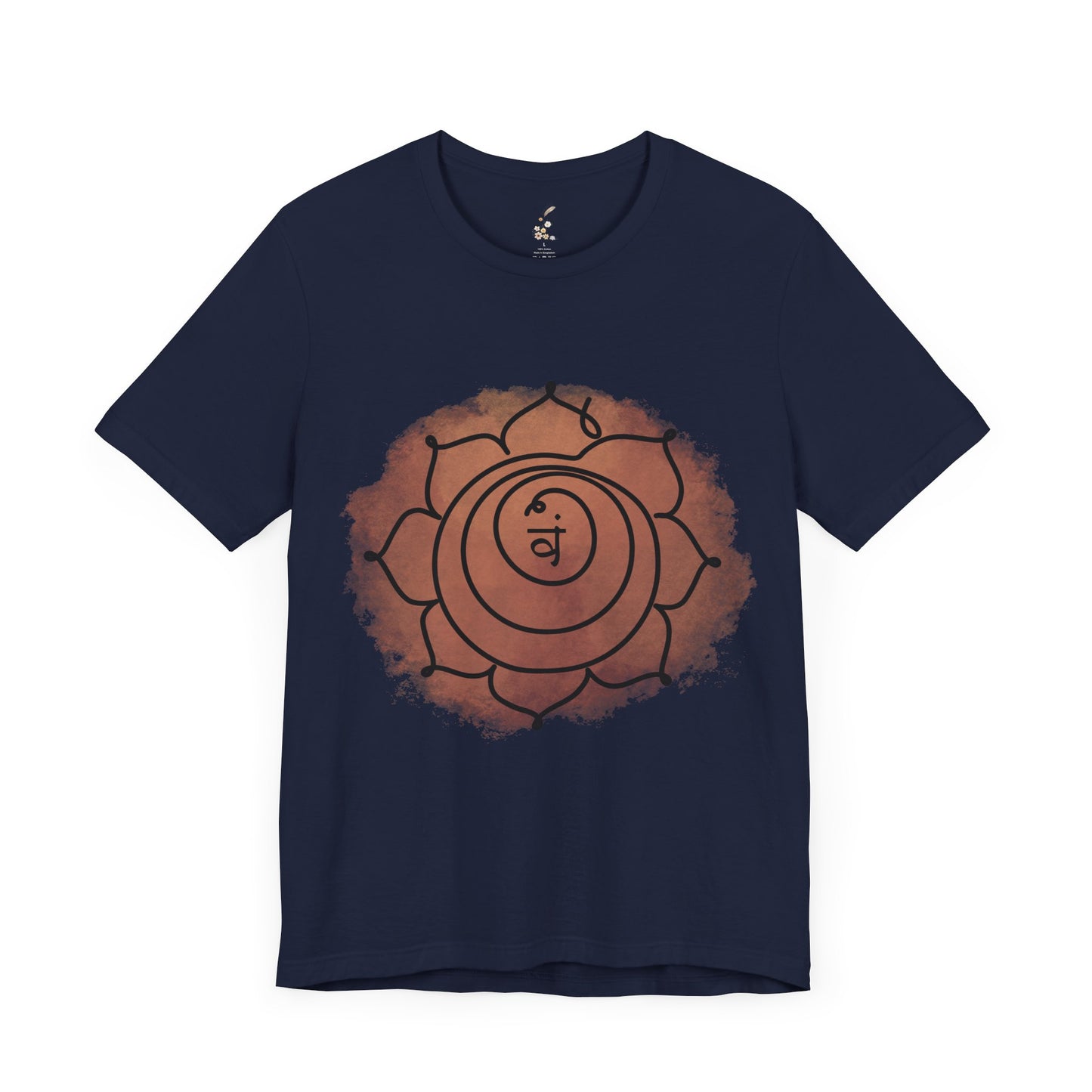  Navy Svadhisthana Chakra t-shirt representing fluidity, creativity, and emotional health.