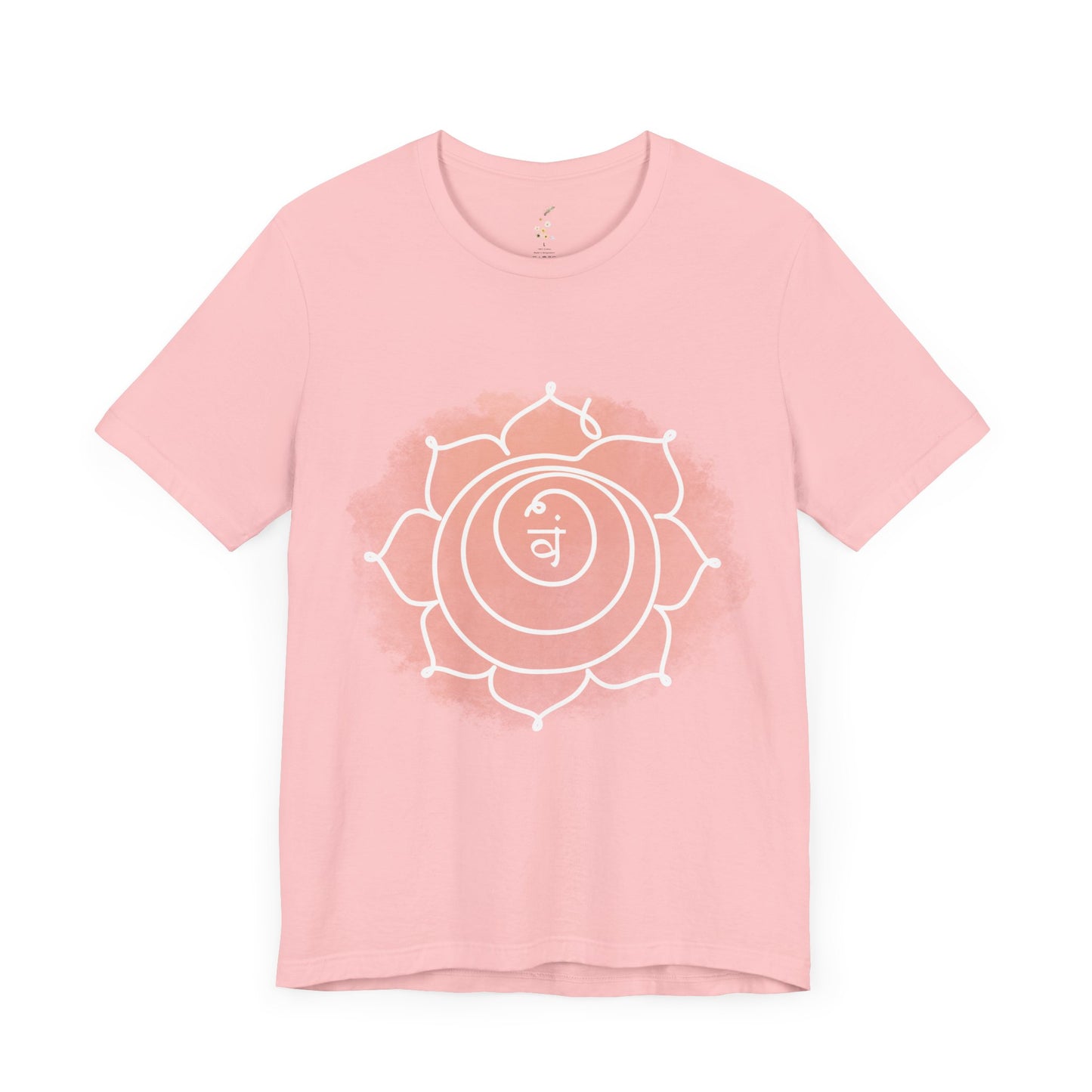 Light pink Svadhisthana Chakra t-shirt for creativity, emotional healing, and sensuality.