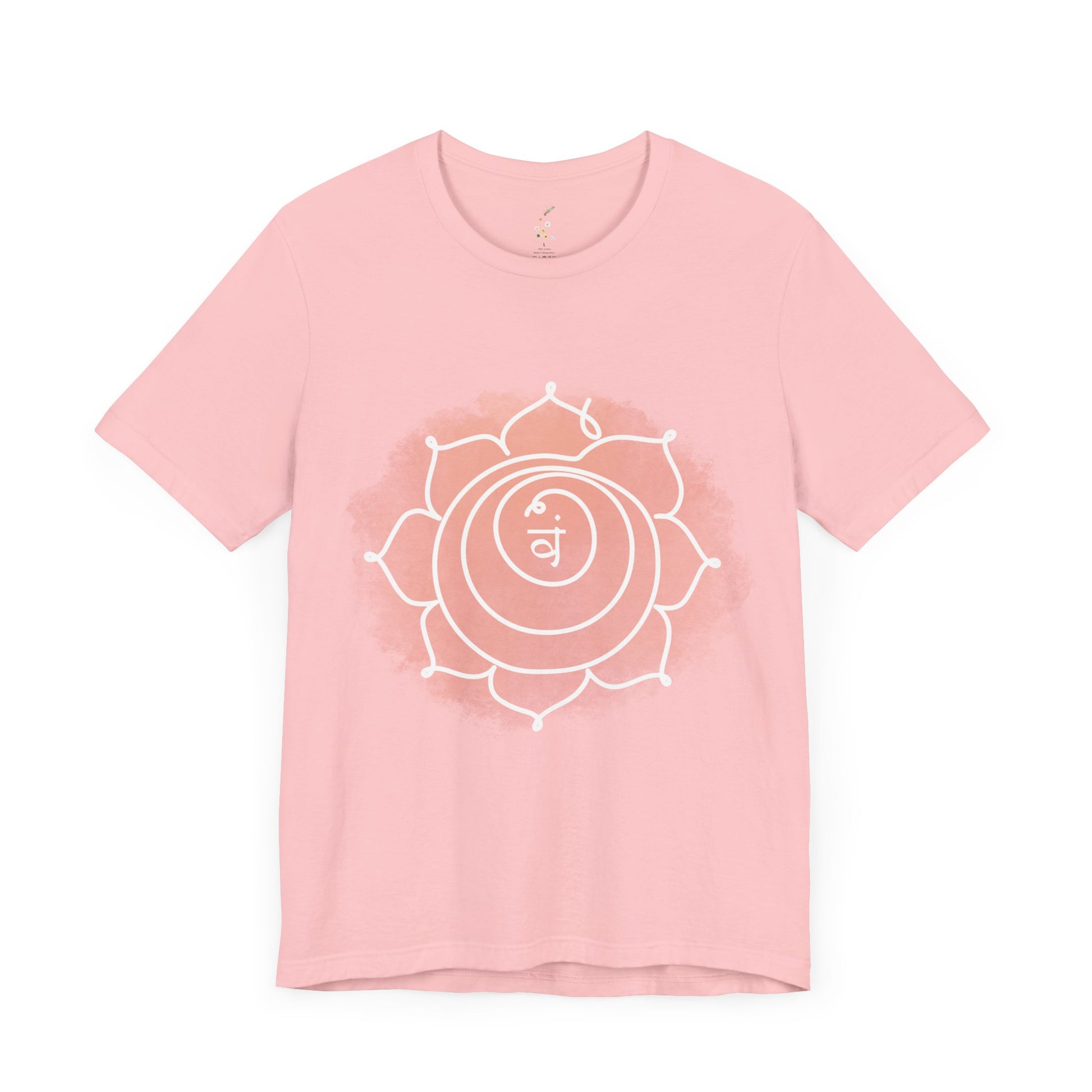 Light pink Svadhisthana Chakra t-shirt for creativity, emotional healing, and sensuality.