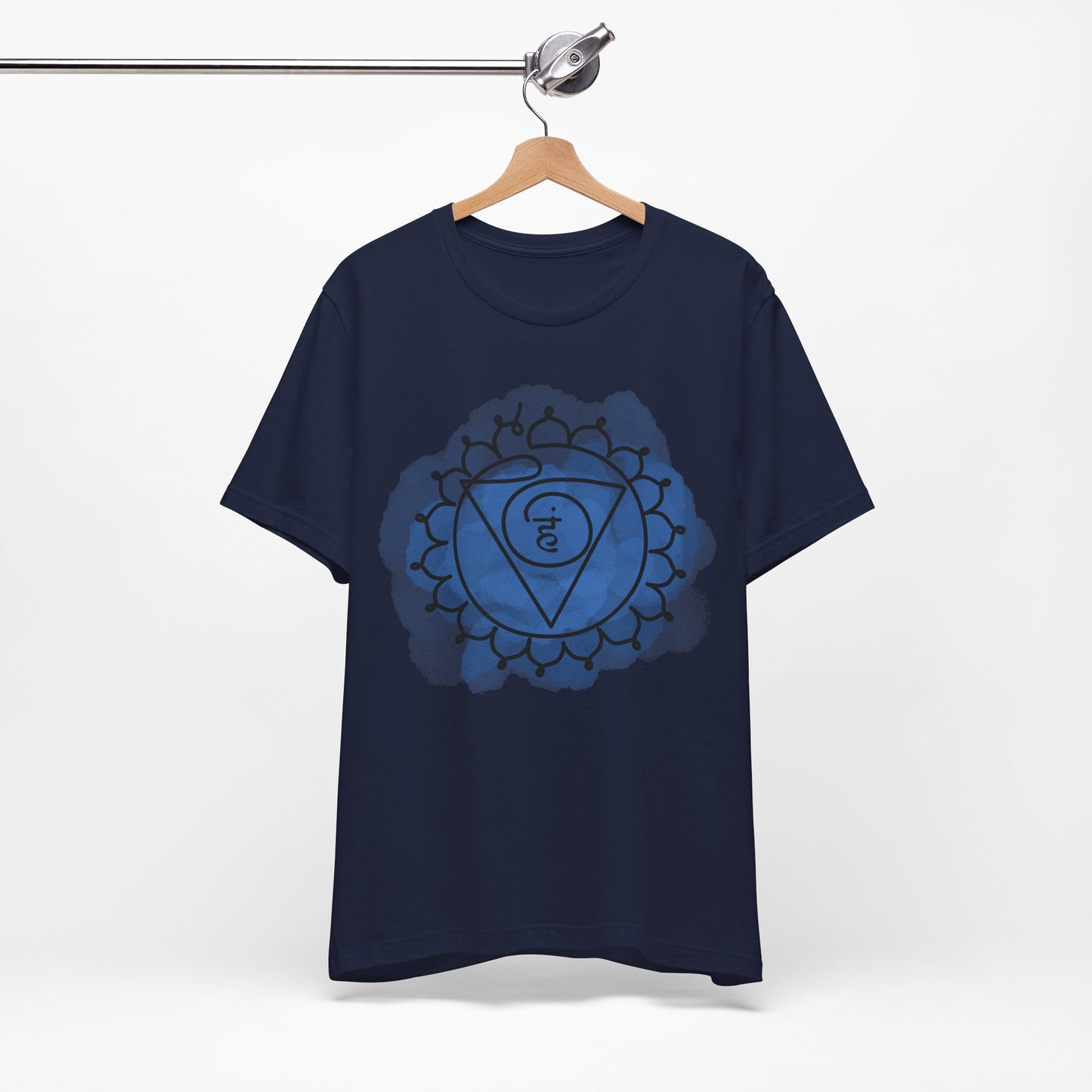 Inkasis Vishuddha Chakra t-shirt designed for European customers, promoting honesty, clarity, and expression.