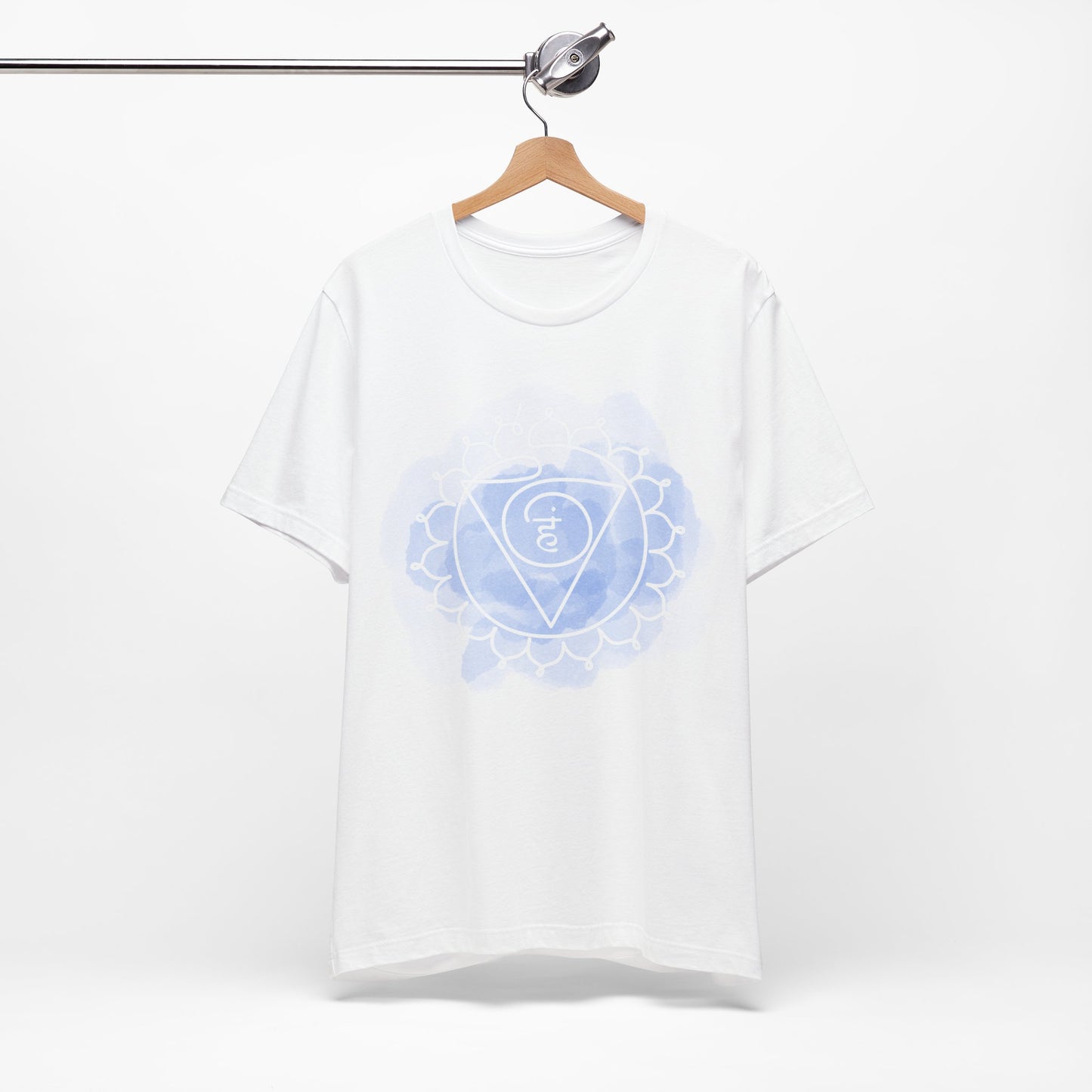 Inkasis Vishuddha Chakra t-shirt for European customers, emphasizing clarity, truth, and open communication.