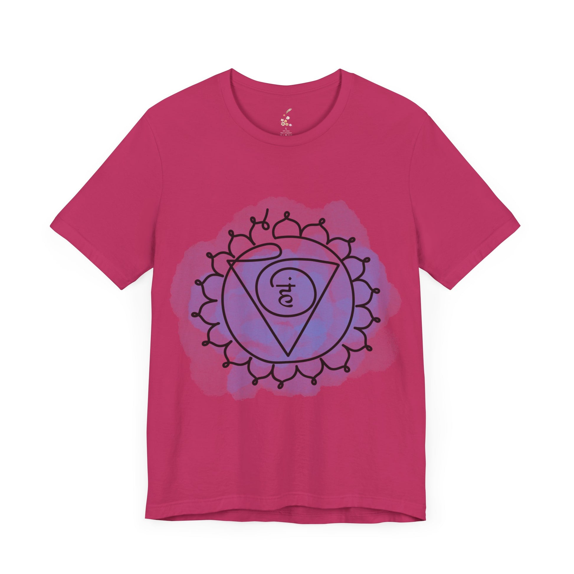 Berry-colored Vishuddha Chakra t-shirt for emotional expression and open dialogue.