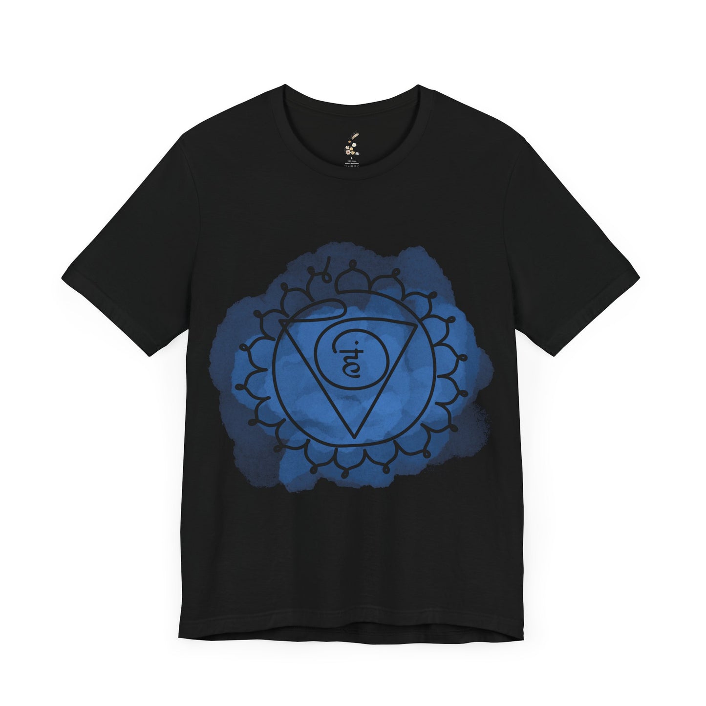  Black Vishuddha Chakra t-shirt symbolizing self-expression, creativity, and truth.