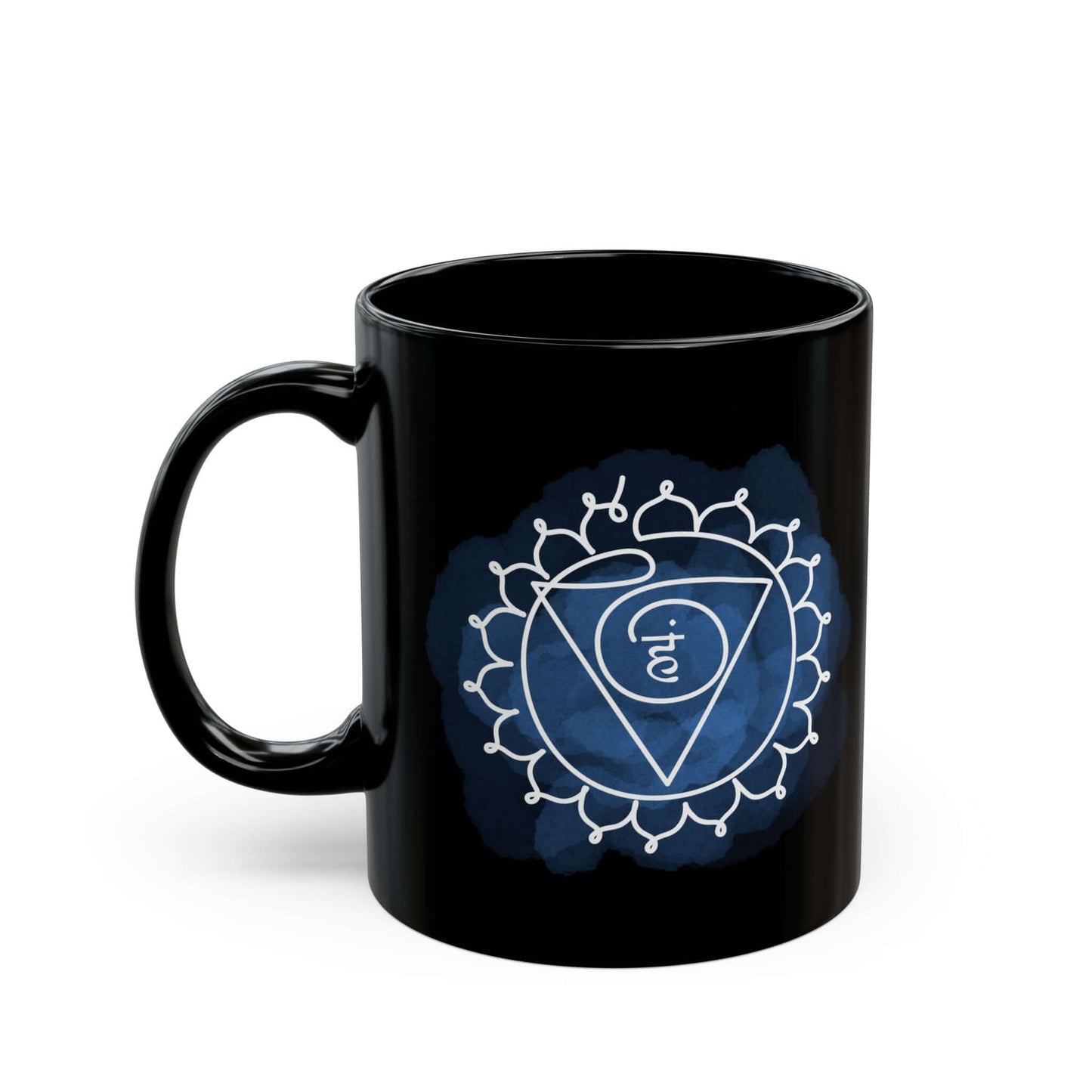 Blue ceramic Vishuddha Chakra Mug, ideal for enhancing communication.
