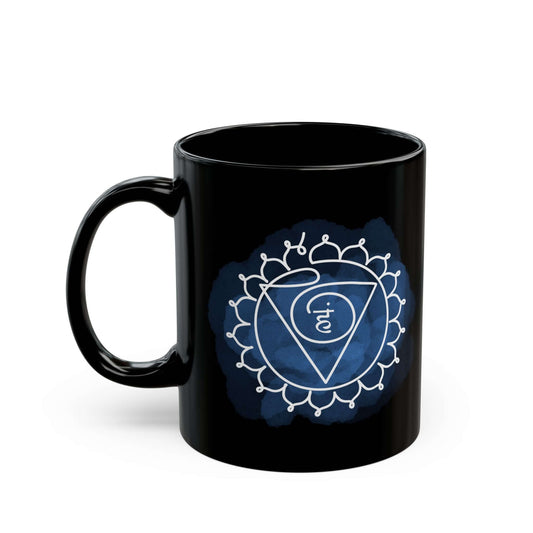 Blue ceramic Vishuddha Chakra Mug, ideal for enhancing communication.