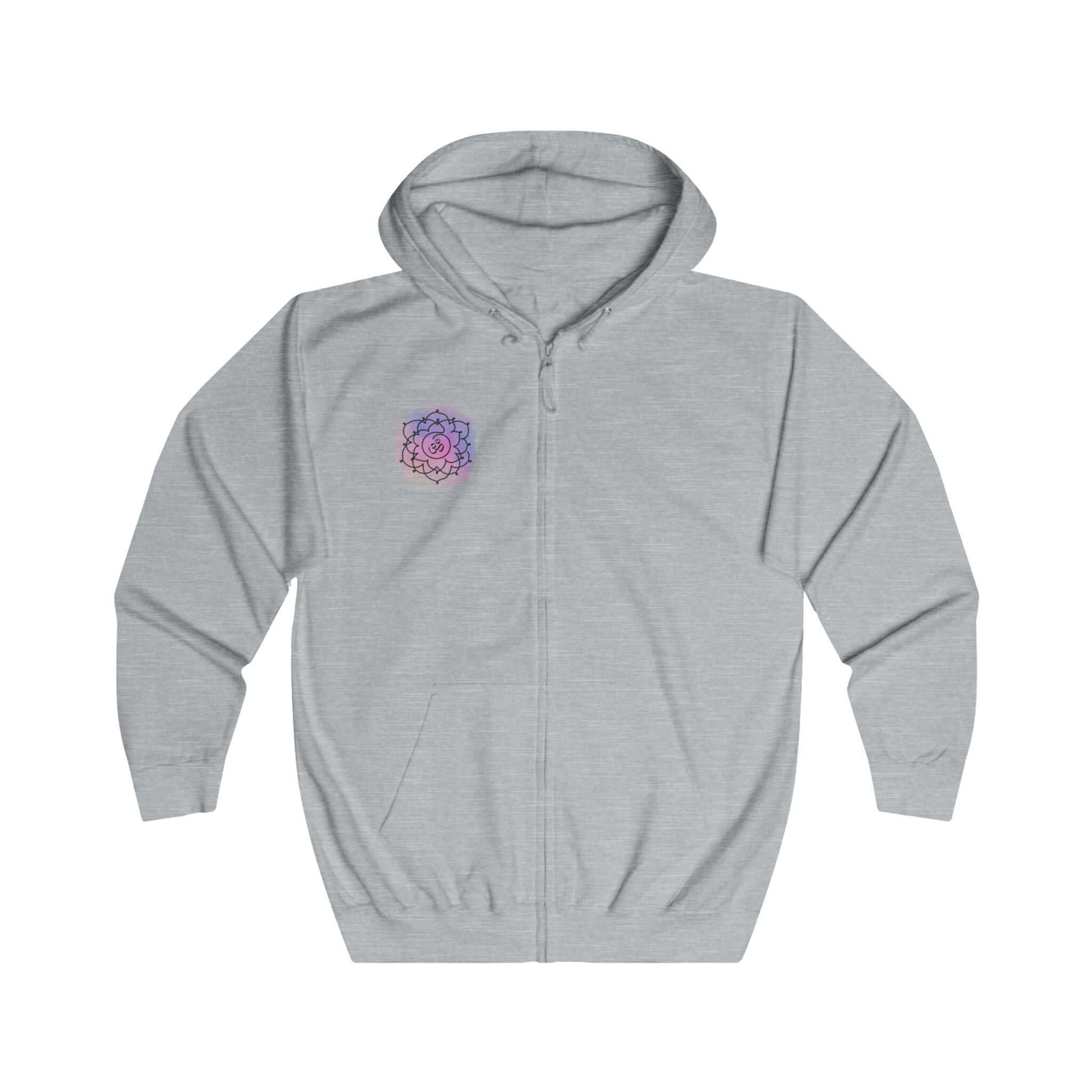 Close-up of Sahasrara Chakra print on hoodie – intricate crown chakra design on cozy winter hoodie