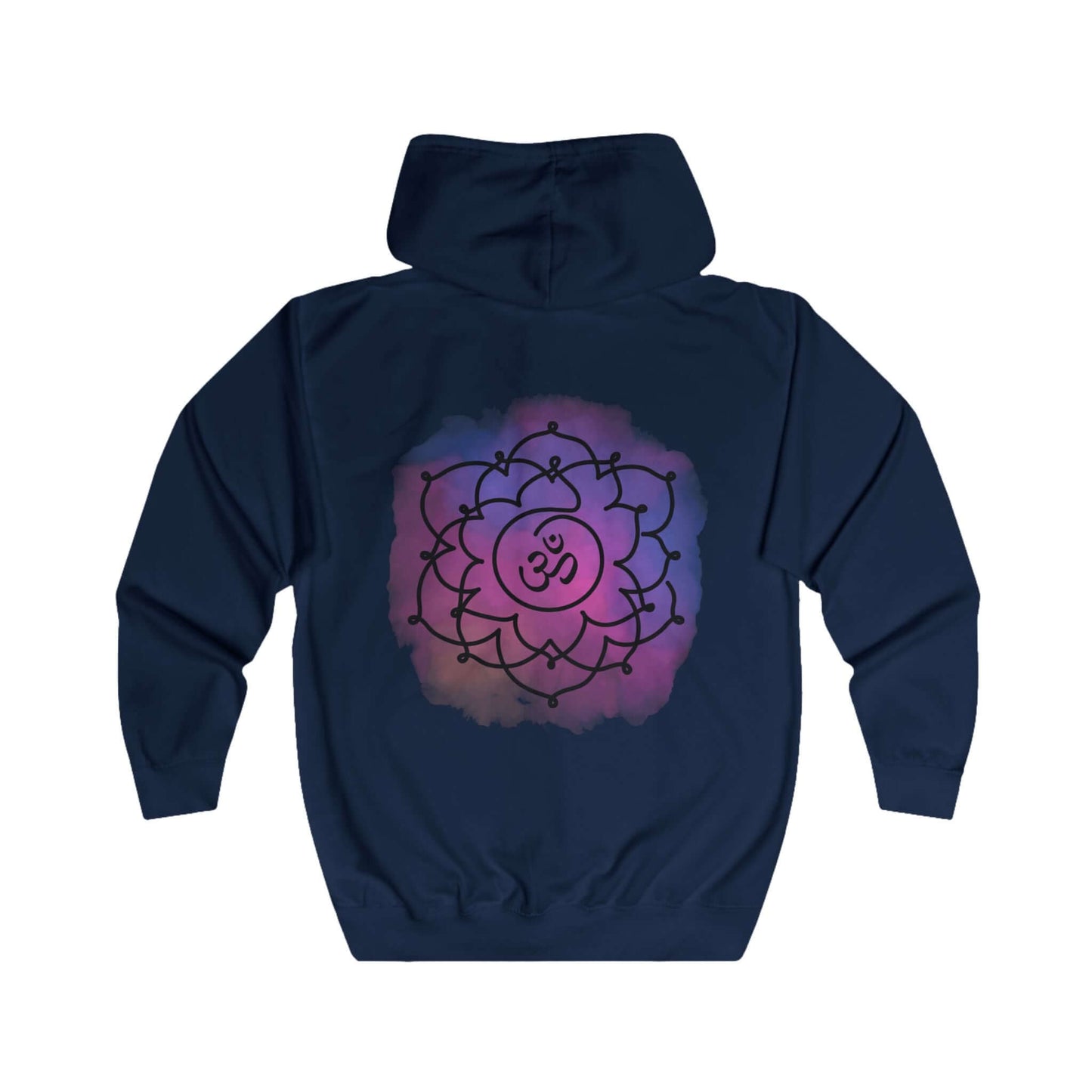 Flat lay of Sahasrara Chakra hoodie – comfortable full-zip hoodie with crown chakra design, perfect for yoga and casual wear.