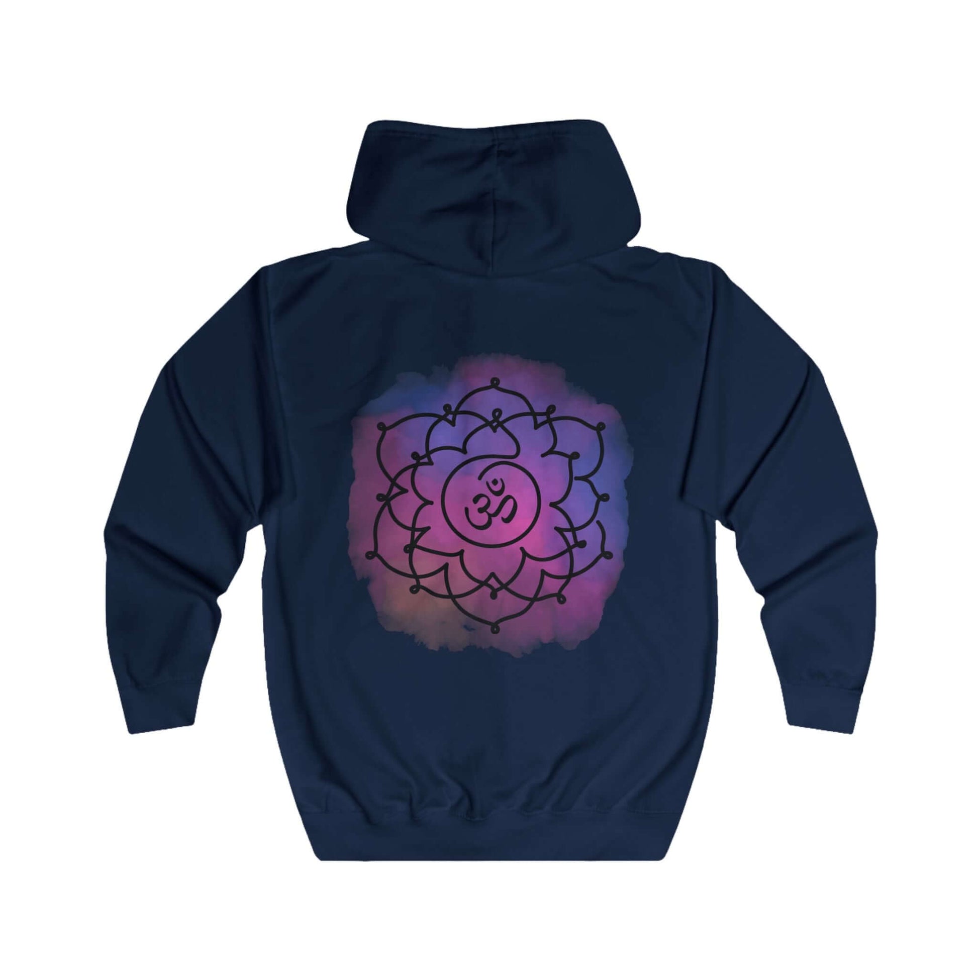 Flat lay of Sahasrara Chakra hoodie – comfortable full-zip hoodie with crown chakra design, perfect for yoga and casual wear.