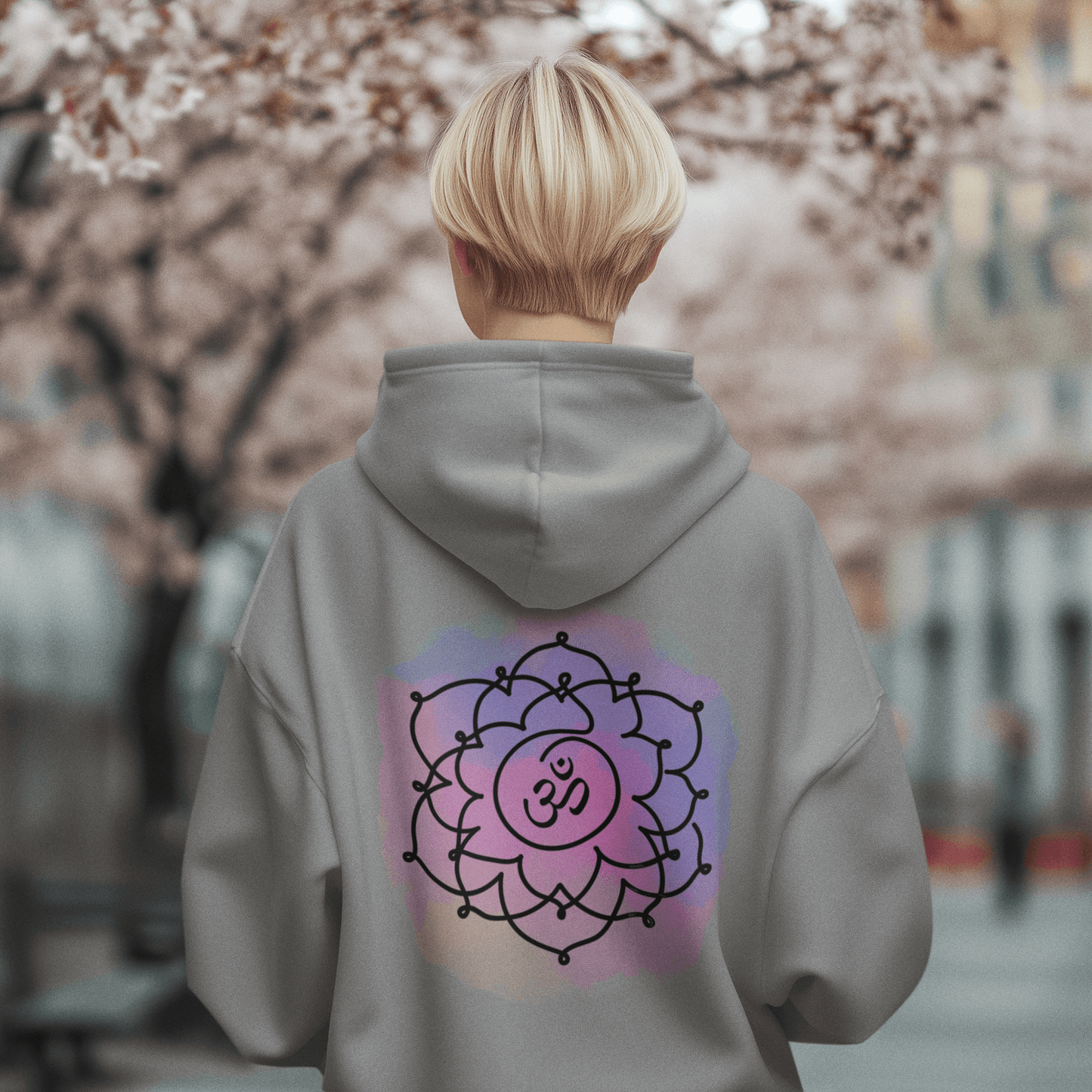 Relaxed fit Sahasrara Chakra hoodie – unisex spiritual hoodie with crown chakra print, perfect for meditation, yoga, and everyday comfort.