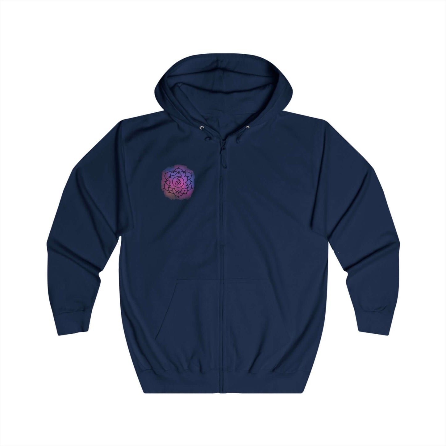 Side view of Sahasrara Chakra hoodie – unisex spiritual hoodie made with a soft cotton-polyester blend for colder months.