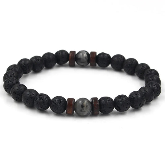 "Volcanic Stone Lava Beads Bracelet with Tibetan Buddha Charm - Fashion Jewelry for Men and Women"